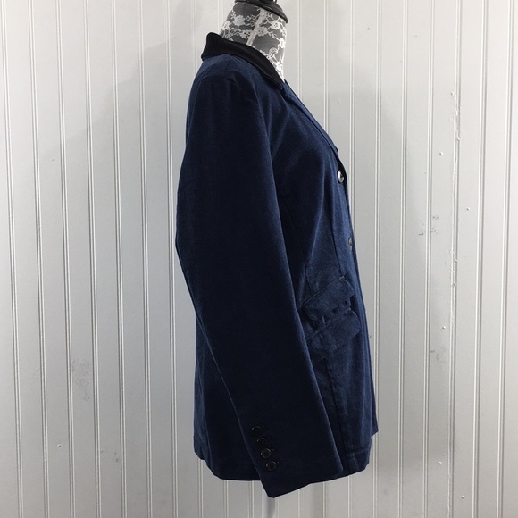 Orvis Dark Blue Denim Blazer Jacket Barn Coat Womens 12 Black Corduroy Collar - Picture 2 of 12
